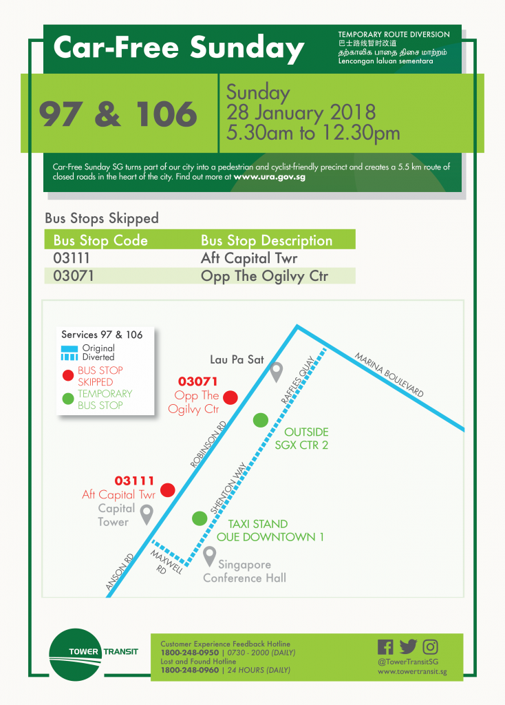 Tower Transit Bus Diversion Poster for Car-Free Sunday Jan 2018