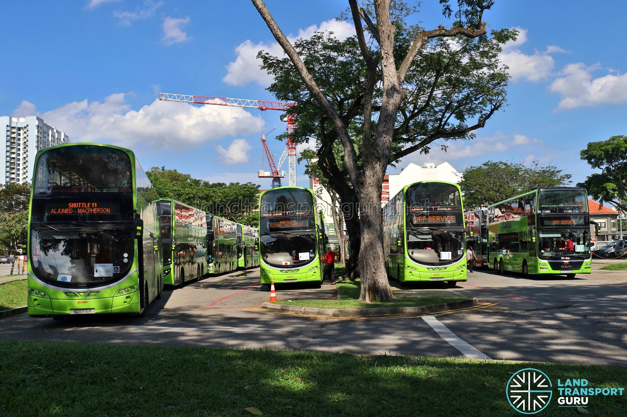 Shuttle 7 & 11 SMRT Buses laying over at Lorong 1 Geylang bus Terminal