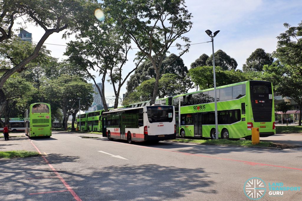 Shuttle 7 & 11 SMRT Buses laying over at Lorong 1 Geylang bus Terminal