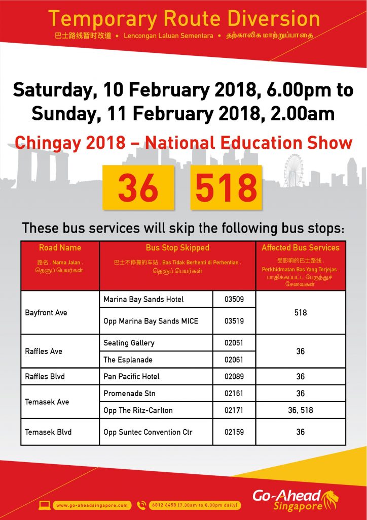 Go-Ahead Singapore Bus Diversion Poster for Chingay National Education Show 2018