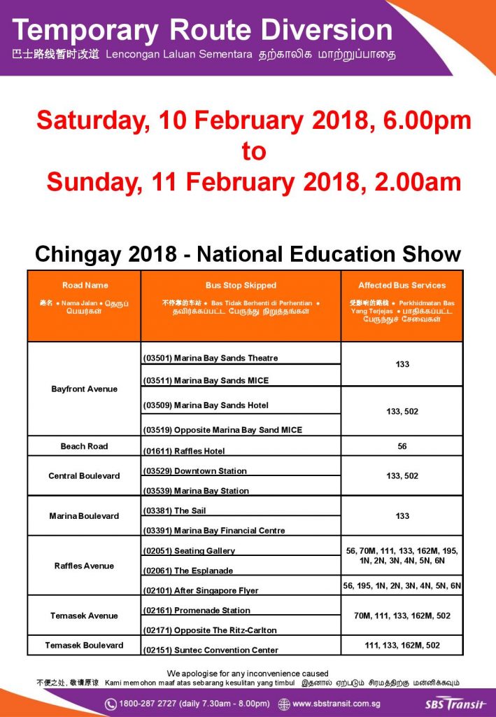 SBS Transit Bus Diversion Poster for Chingay National Education Show 2018