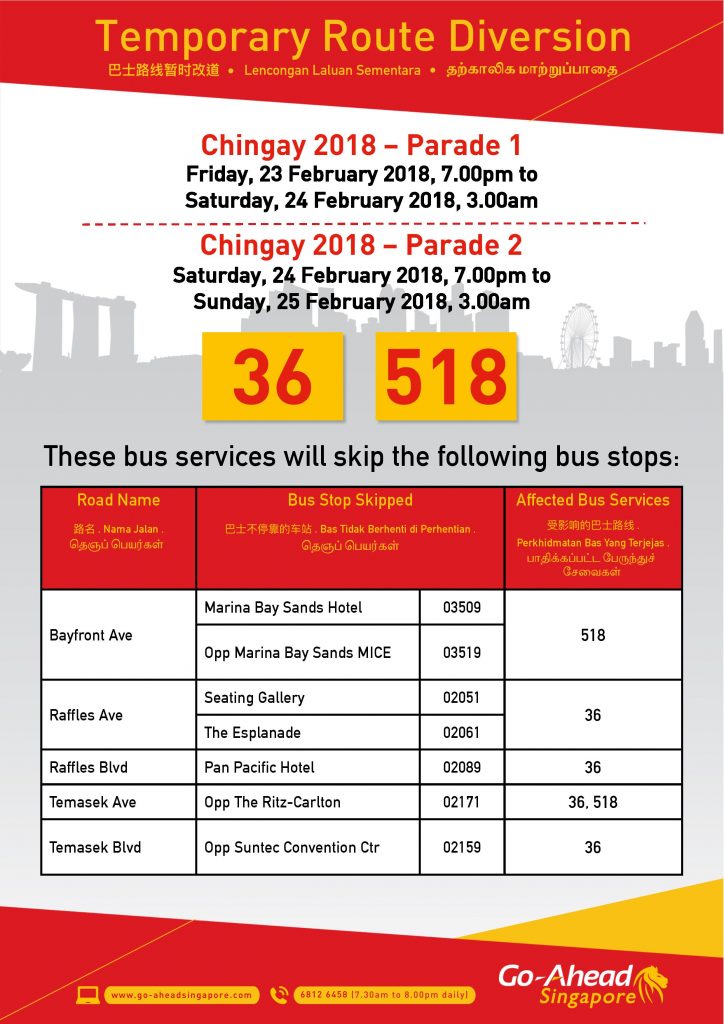 Go-Ahead Singapore Bus Diversion Poster for Chingay 2018