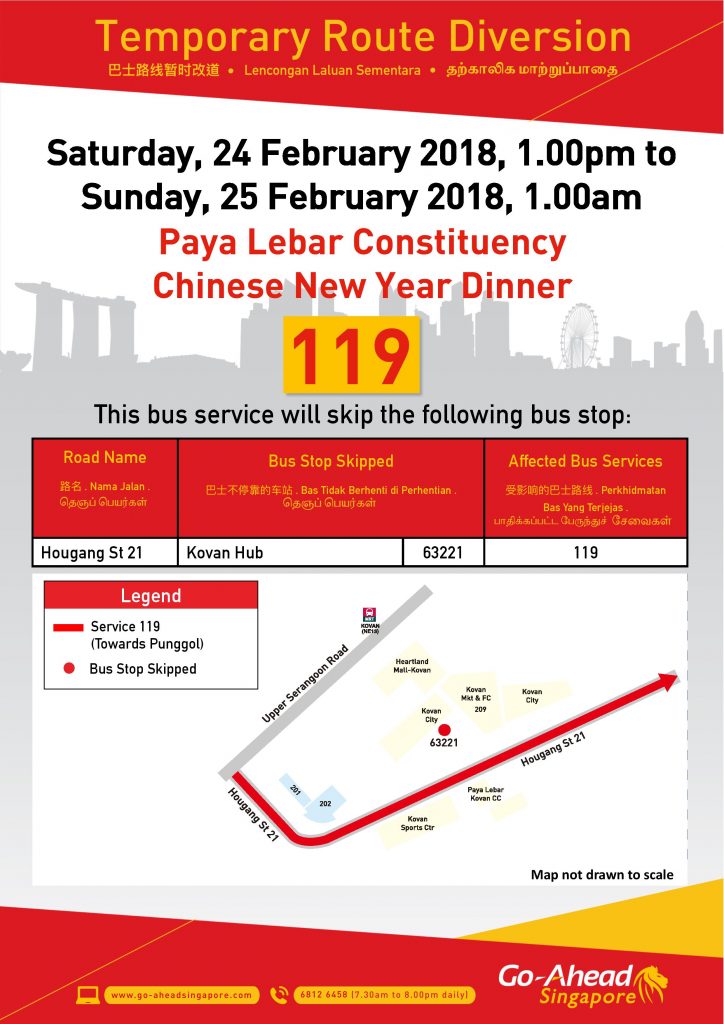 Go-Ahead Singapore Bus Diversion Poster for Paya Lebar Constituency Chinese New Year Dinner