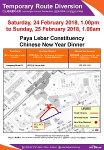 SBS Transit Bus Diversion Poster for Paya Lebar Constituency Chinese New Year Dinner