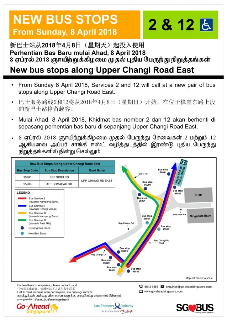 Updated Poster -New Bus Stops for Bus Services 2 & 12 along Upper Changi Rd East