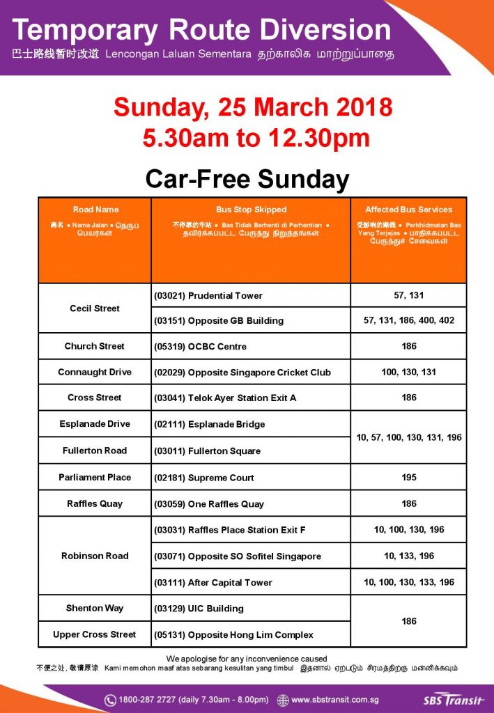 SBS Transit Poster for Car Free Sunday (25 March 2018)