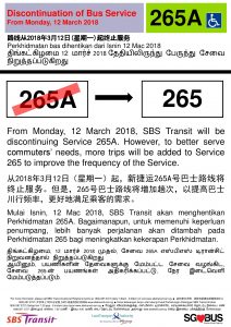 Discontinuation of Bus Service 265A