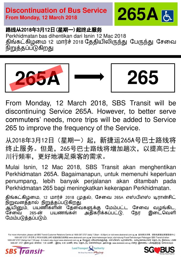 Discontinuation of Bus Service 265A