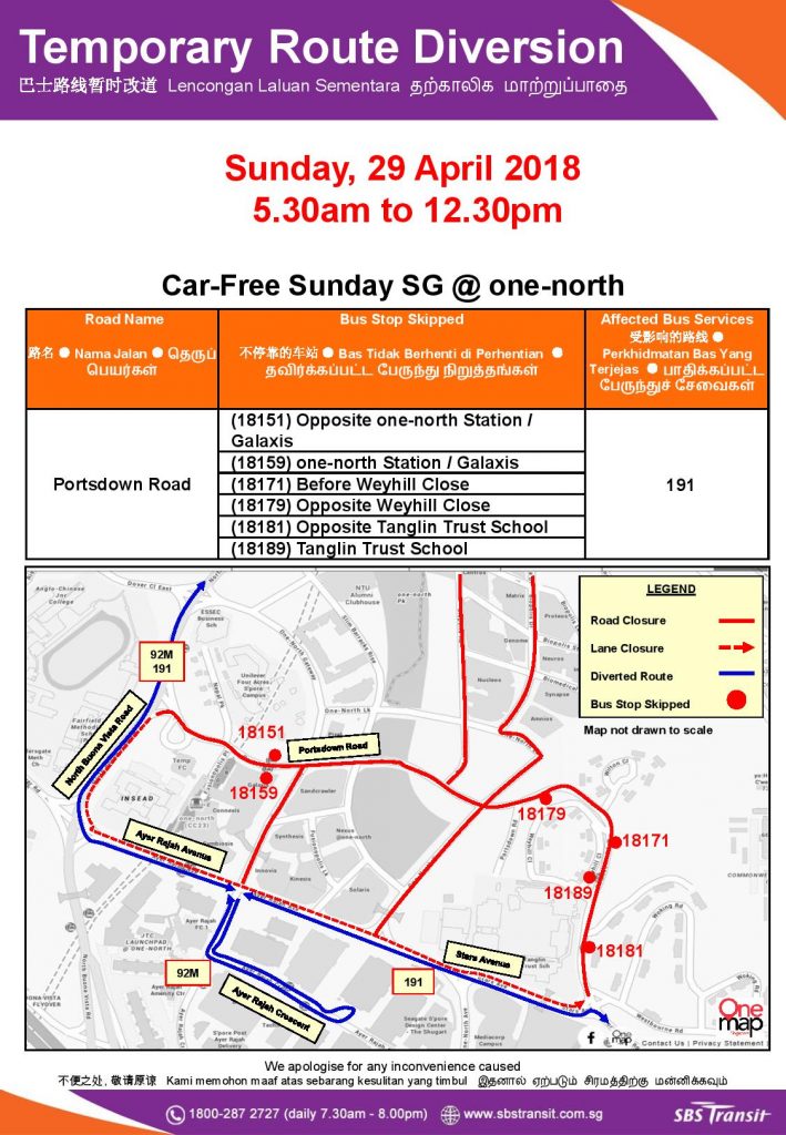 Car-Free Sunday SG @ one-north Route Diversion Poster