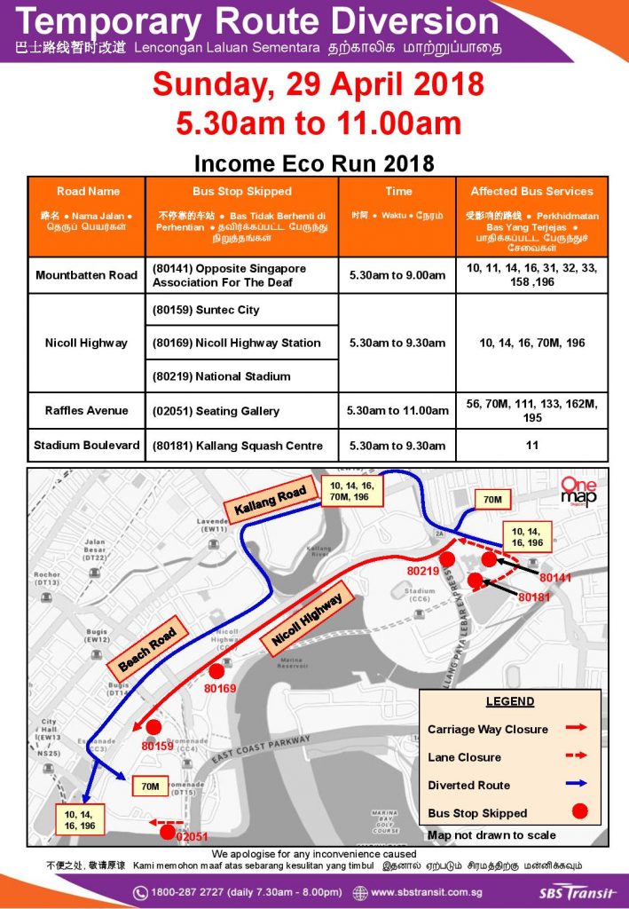 SBS Transit Income Eco Run 2018 Route Diversion Poster