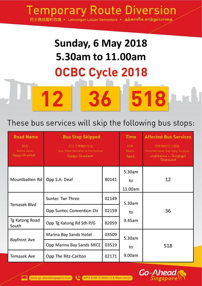 Go-Ahead Bus Diversion Poster for OCBC Cycle 2018