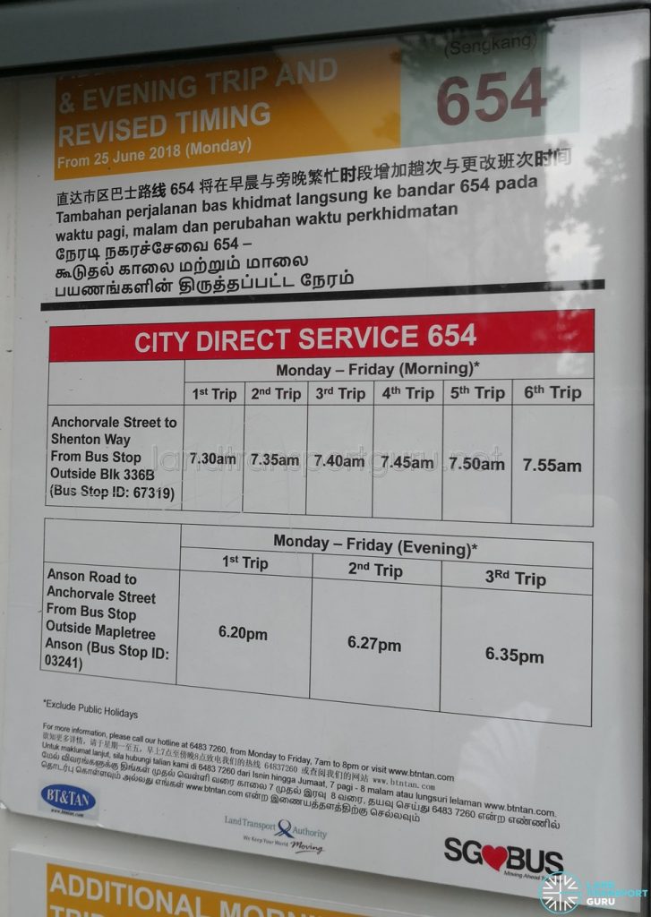 Additional Morning & Evening Trip & Revised Timing for City Direct 654 Poster