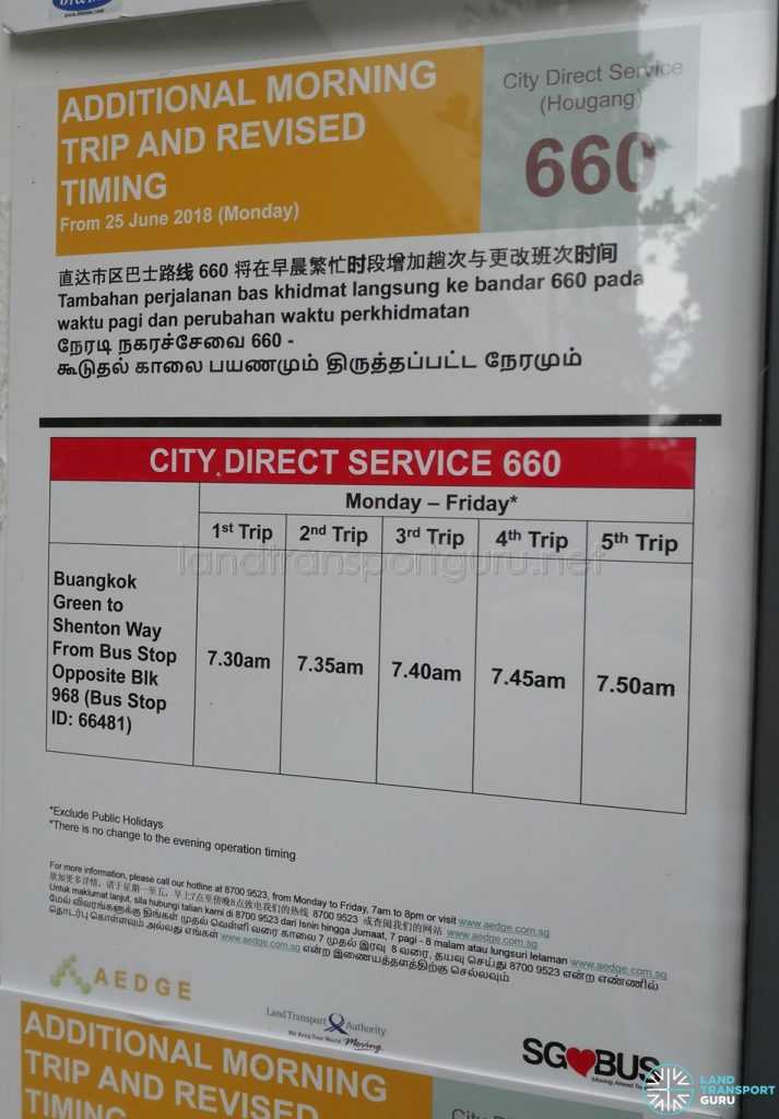 Additional Morning Trip & Revised Timing for City Direct 660 Poster