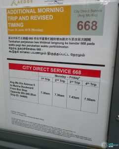 Additional Morning Trip & Revised Timing for City Direct 668 Poster