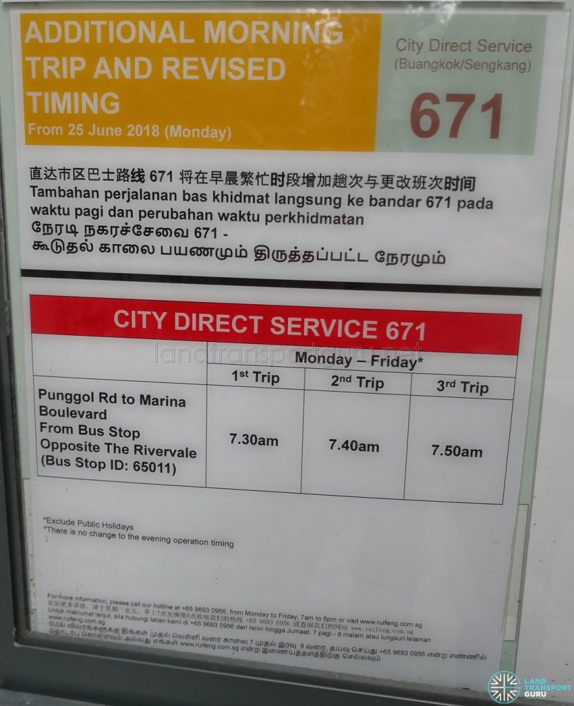 Additional Morning Trip & Revised Timing for City Direct 671 Poster