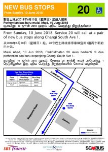 New Bus Stop for Bus Service 20 along Changi South Avenue 1