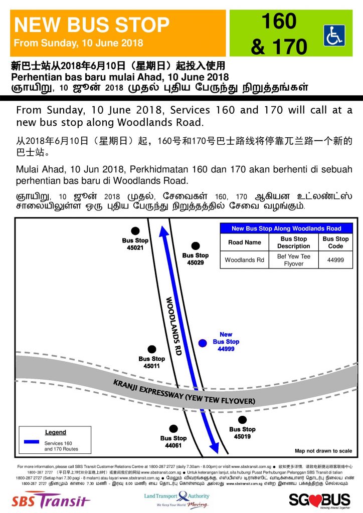 New Bus Stop for Bus Services 160 & 170 along Woodlands Road