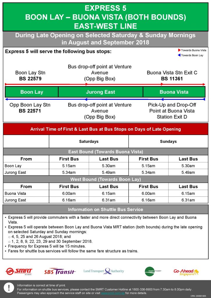 [Old Version] Express 5 (Boon Lay – Buona Vista) Departure Timings from Stations