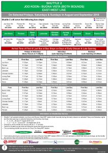 [Old Version] Shuttle 2 (Joo Koon – Buona Vista) Departure Timings from Stations