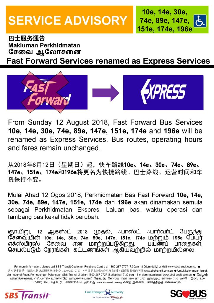 SBS Transit Poster for Fast Forward renaming to Express