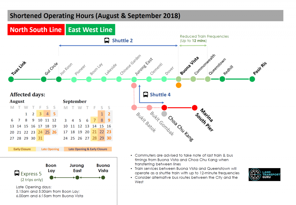 NSL and EWL Shortened Operating Hours (August-September 2018)