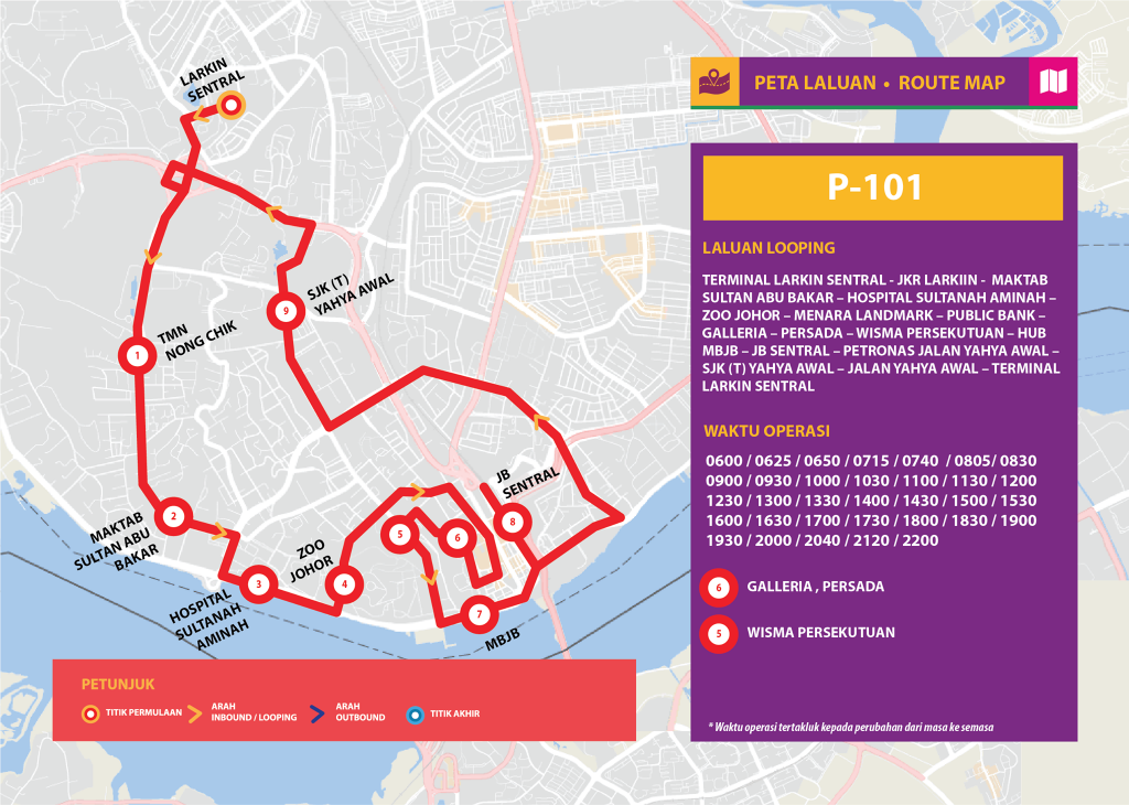 Bas Muafakat Johor P101 - Route Map