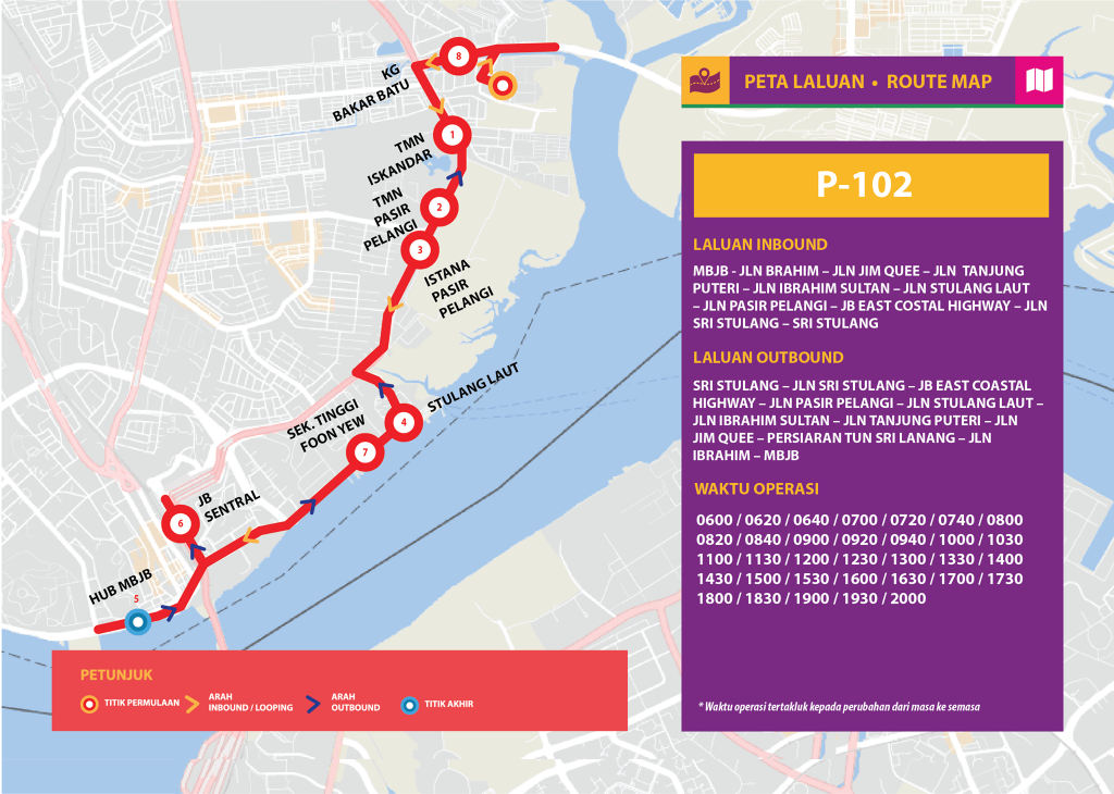 Bas Muafakat Johor P102 - Route Map