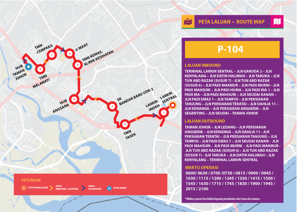 Bas Muafakat Johor P104 - Route Map