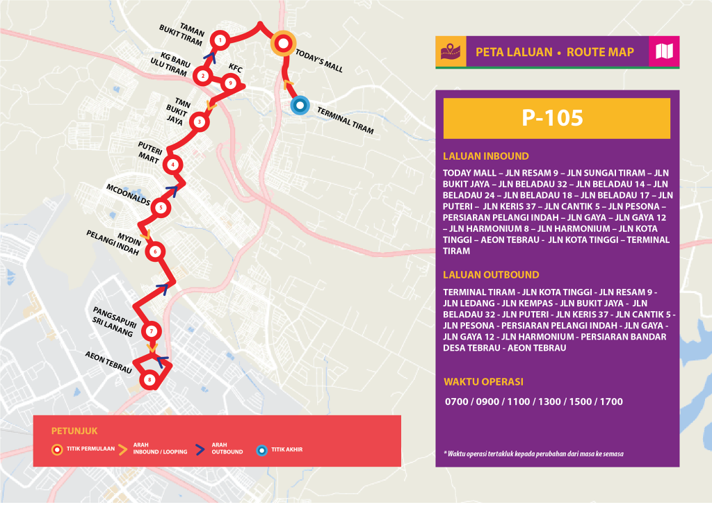 Bas Muafakat Johor P105 - Route Map