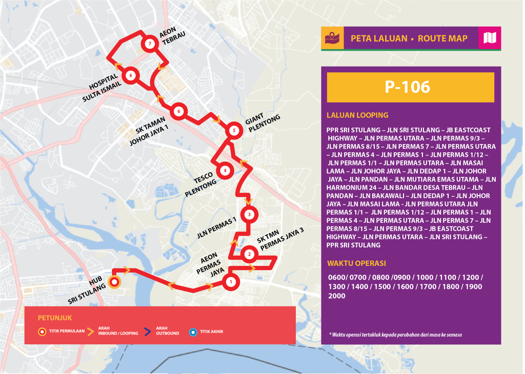 Bas Muafakat Johor P106 - Route Map