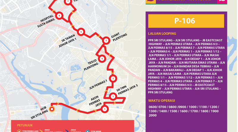 Bas Muafakat Johor P106 - Route Map