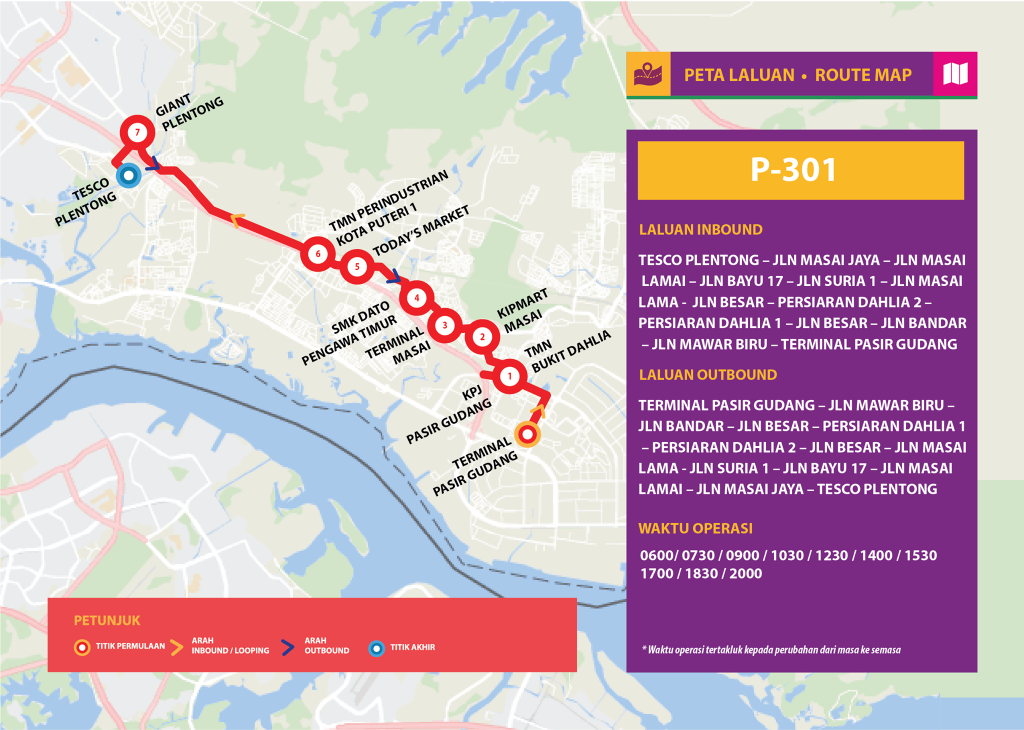 Bas Muafakat Johor P301 - Route Map