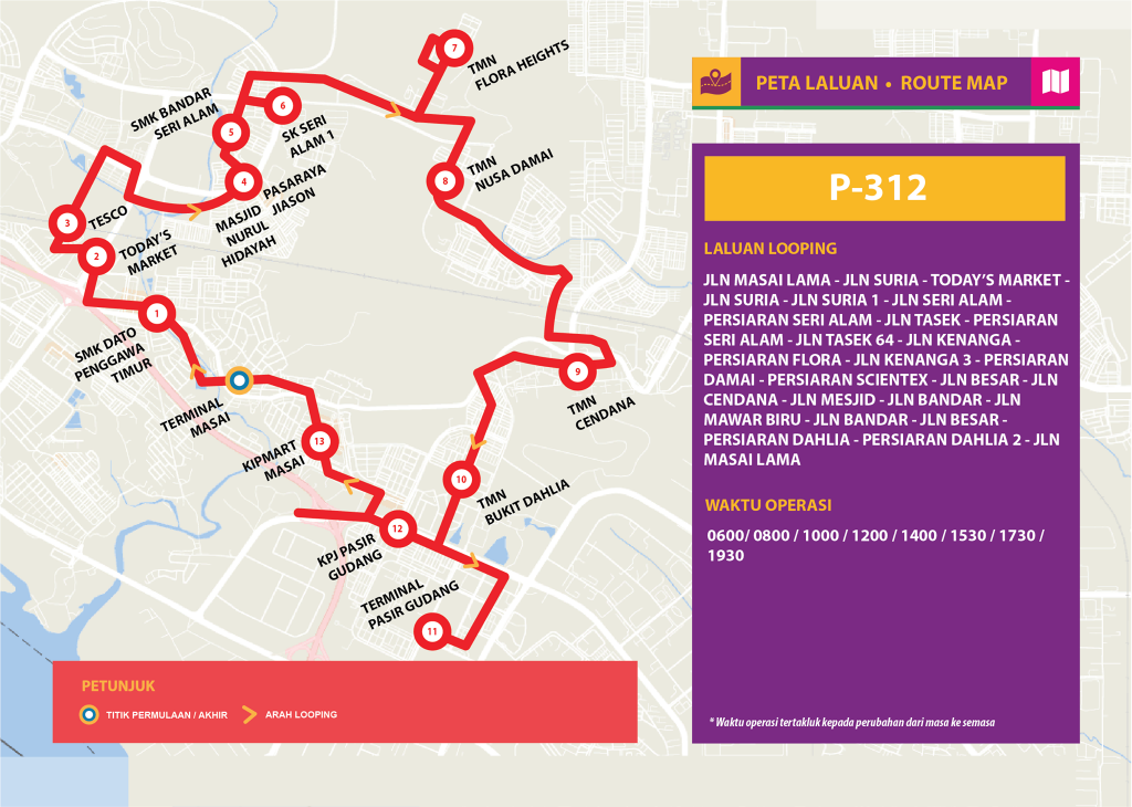 Bas Muafakat Johor P312 - Route Map