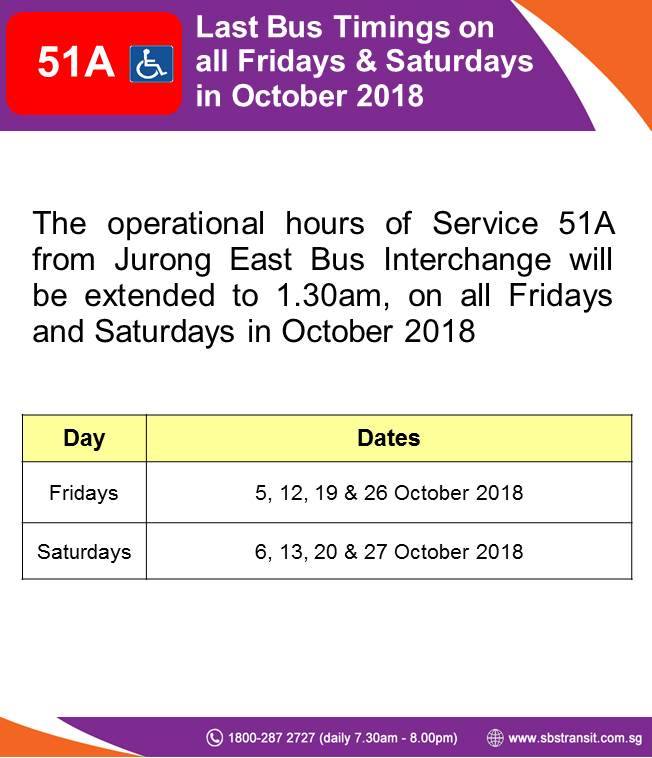 Extension of Operating Hours for Service 51A during MRT Early Closure in October 2018