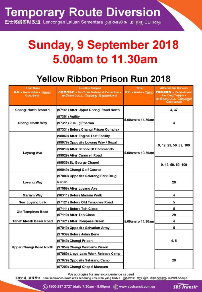 SBS Transit Poster for Yellow Ribbon Prison Run 2018