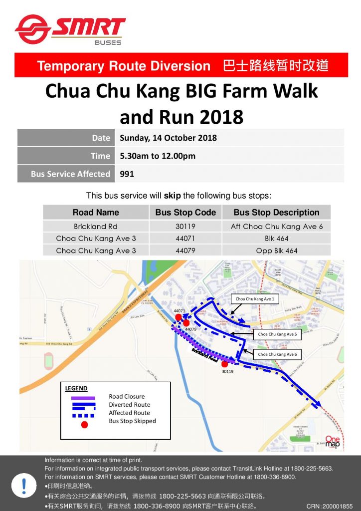 SMRT Buses Poster for Choa Chu Kang BIG Farm Walk and Run 2018