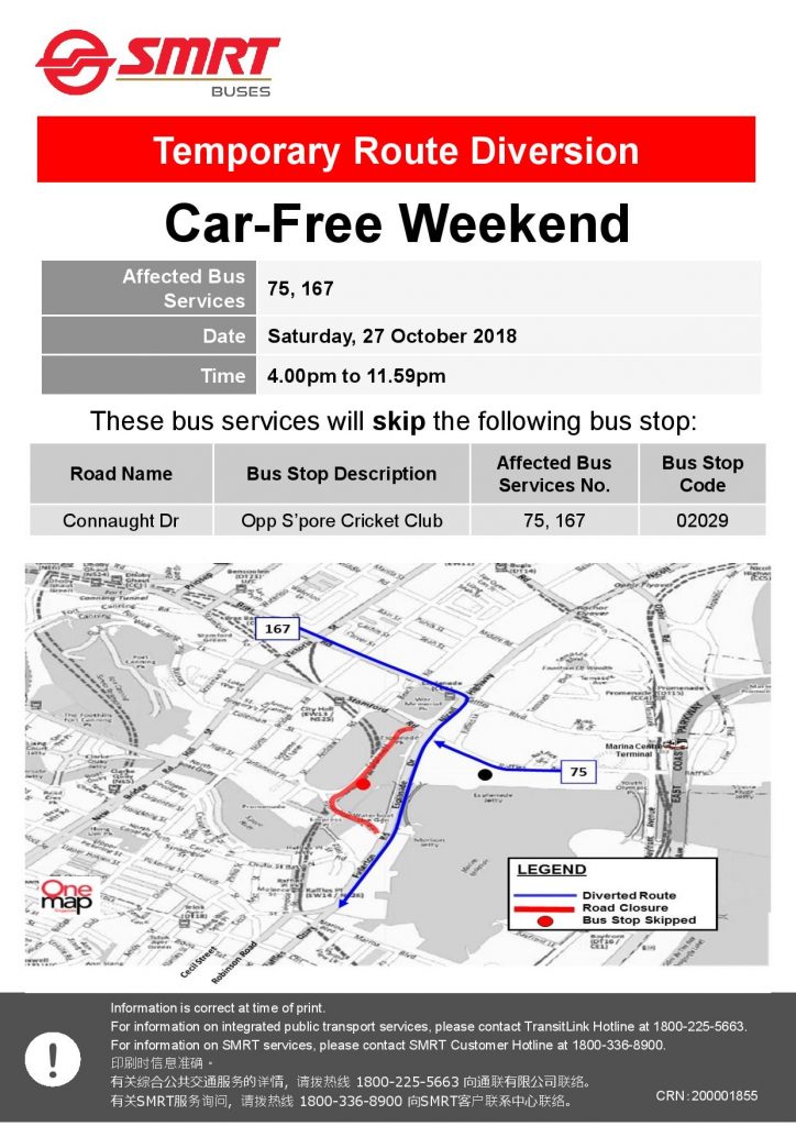 SMRT Buses Poster for Car-Free Weekend Oct 2018 (Sat)