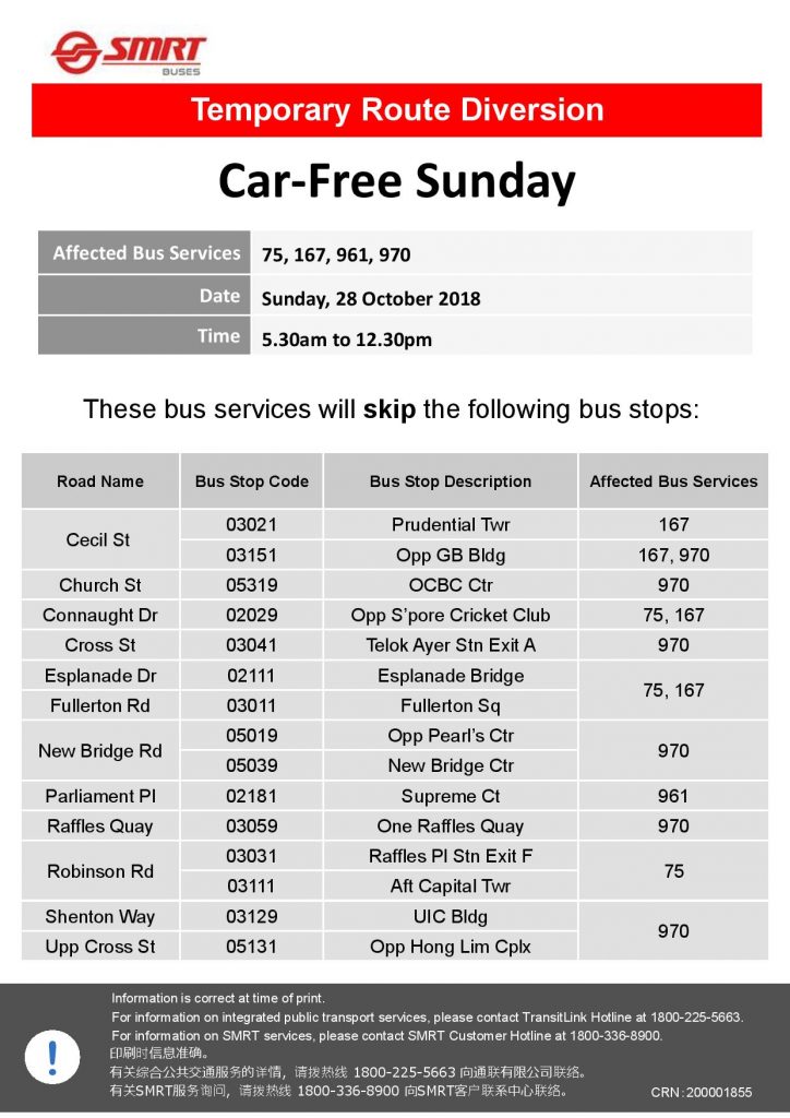 SMRT Buses Poster for Car-Free Sunday Oct 2018