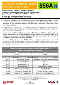 Revised Service 856A Operating Hours from 19 Oct 2018