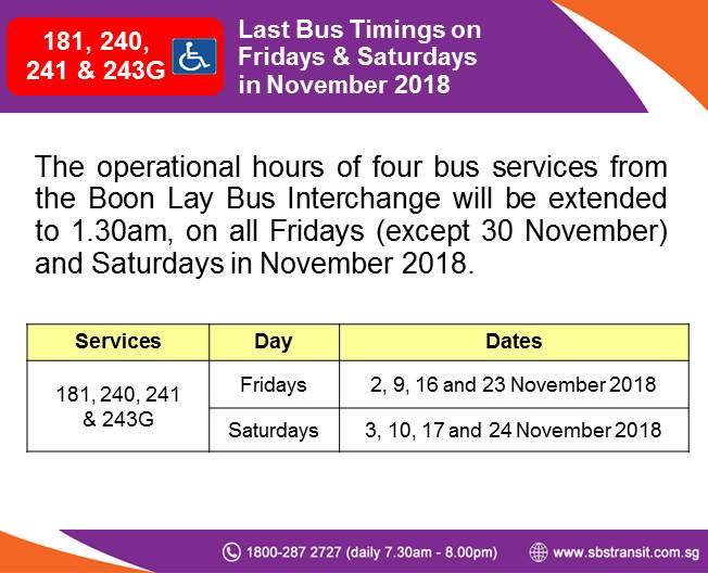 Extension of Operating Hours for Selected Boon Lay Services during MRT Early Closure in November 2018