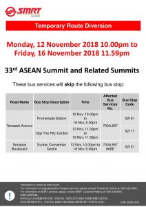 SMRT Buses Diversion Poster for 33rd ASEAN Summit and Related Summits