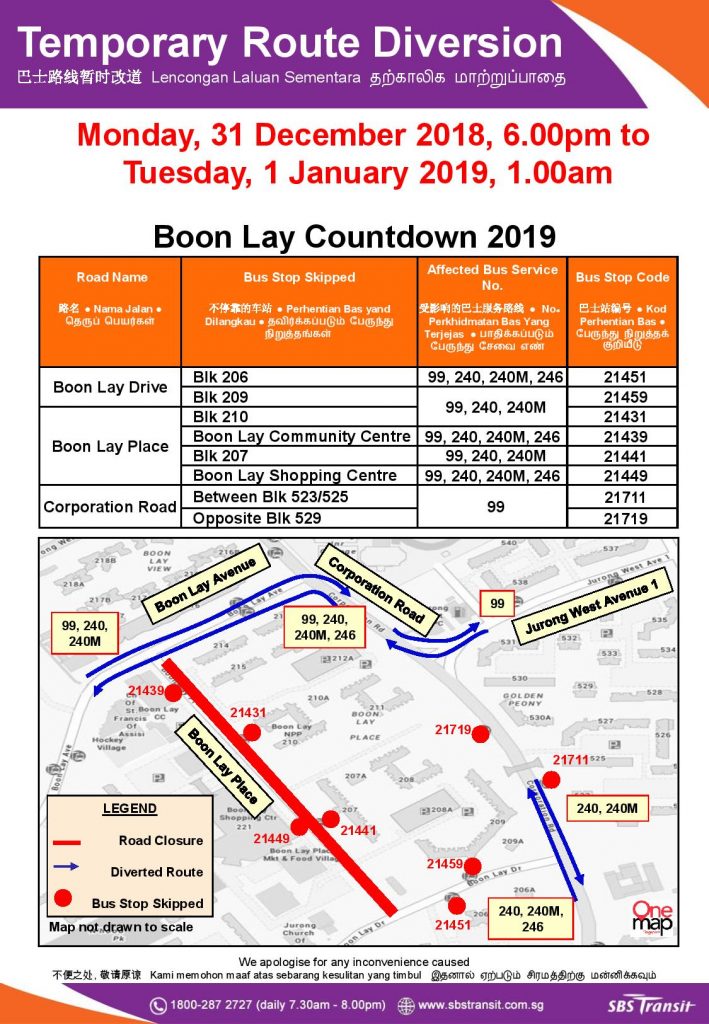 SBS Transit Bus Diversion Poster for Boon Lay Countdown 2019