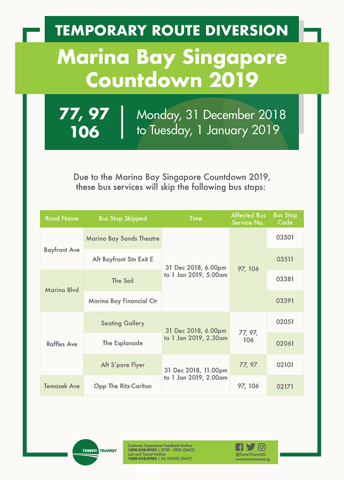 Tower Transit Diversion Poster for Marina Bay Singapore Countdown 2019