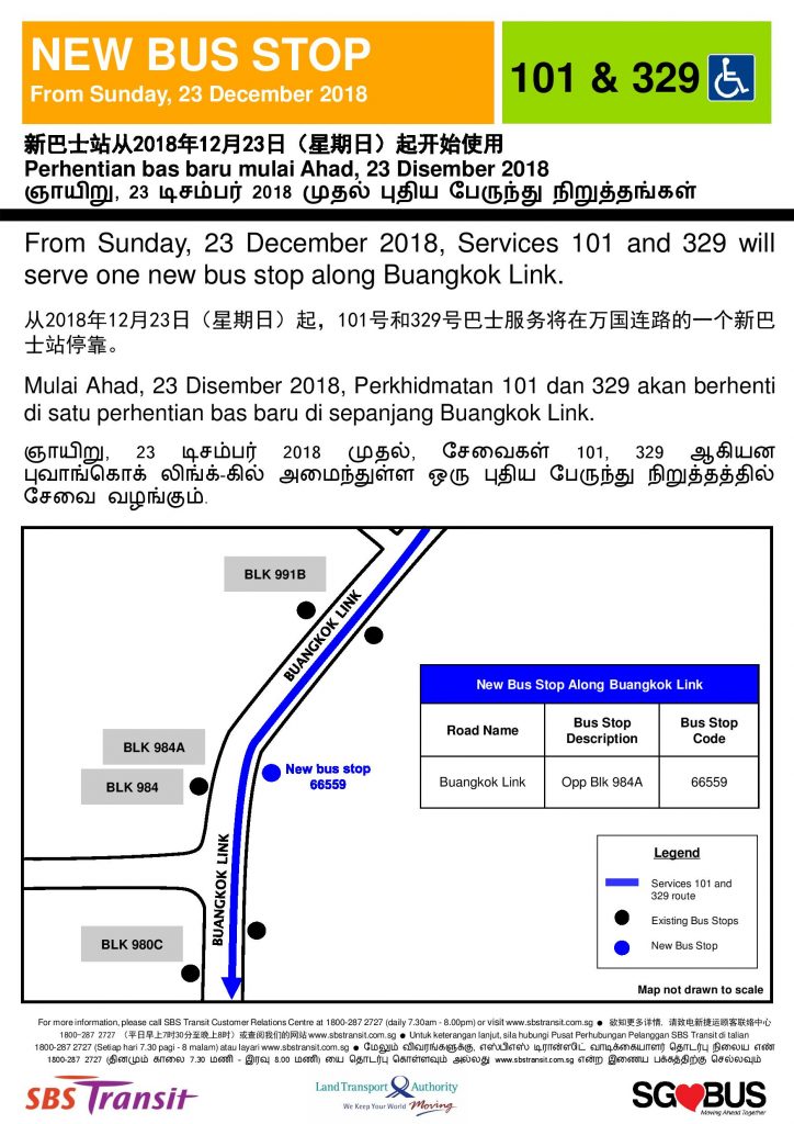 New Bus Stop along Buangkok Link for Bus Services 101 & 329