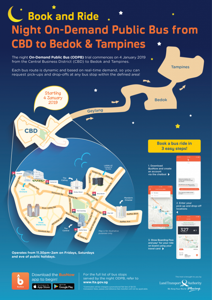 On Demand Public Bus (Night Bus CBD to Bedok / Tampines) - LTA Poster