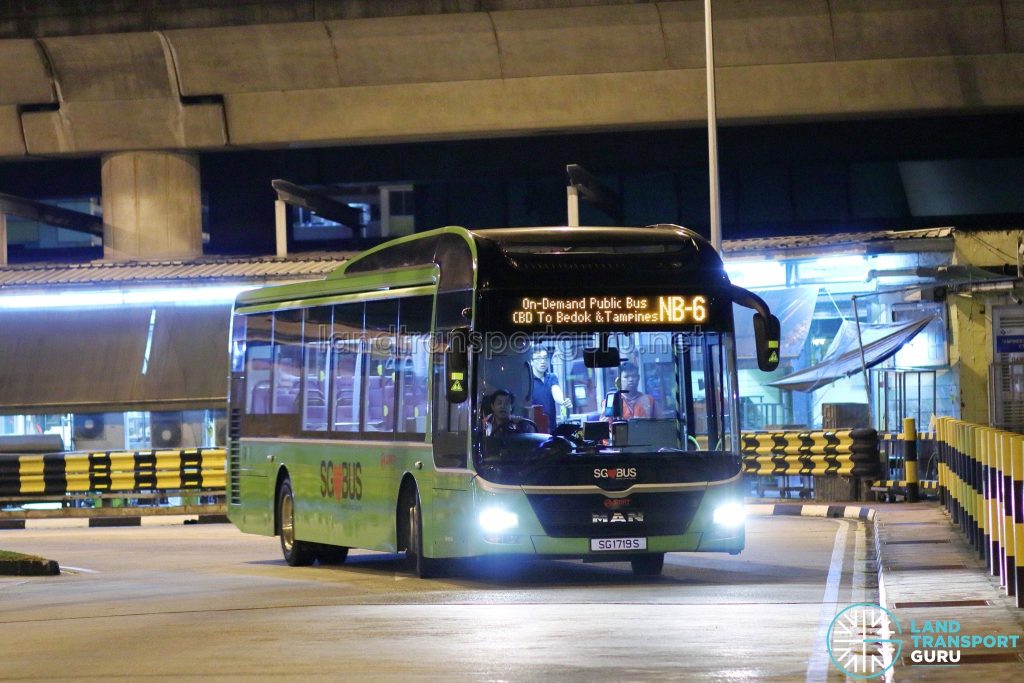 On-Demand Public Bus (Night Bus) NB-6 – SMRT MAN A22 (SG1719S) - Terminating its trip at Tampines Interchange