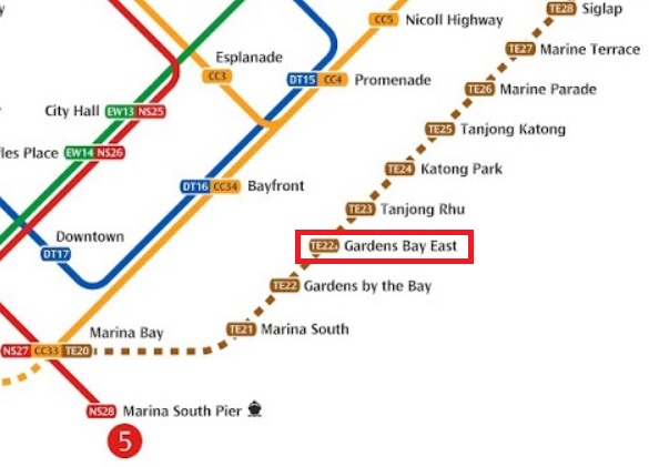 LTA May 2018 MRT Map with TE22A Gardens Bay East, subsequently removed.