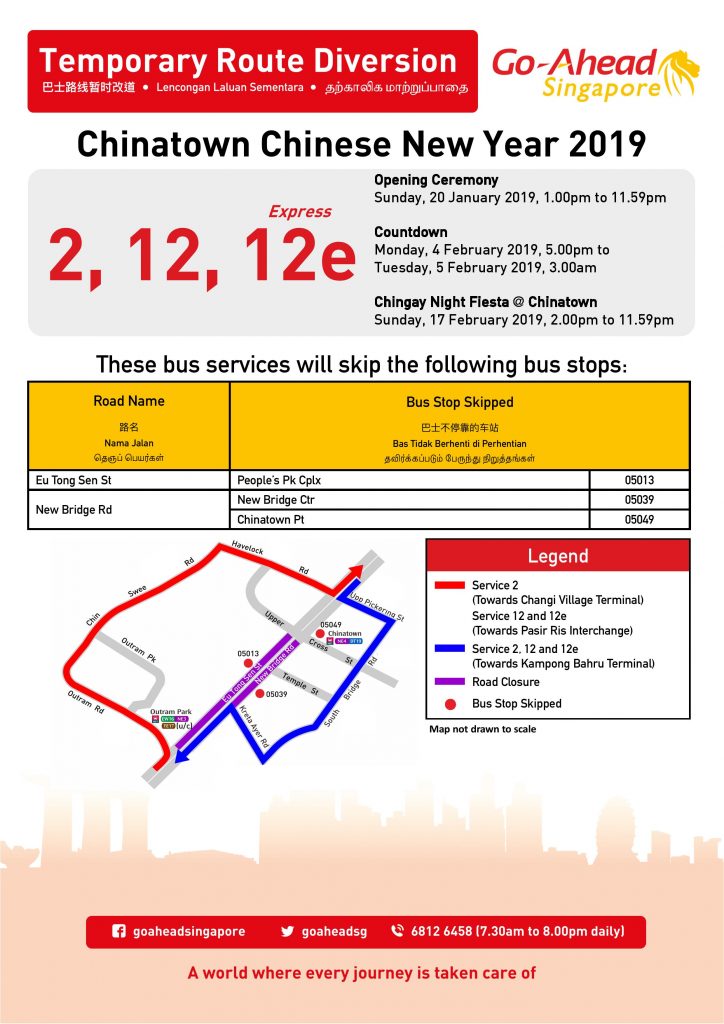 Go-Ahead Singapore Poster for Chinatown Chinese New Year 2019 Celebrations Bus Diversions