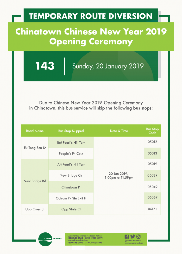 Tower Transit Bus Service Diversion Poster for Chinatown Chinese New Year 2019 Opening Ceremony
