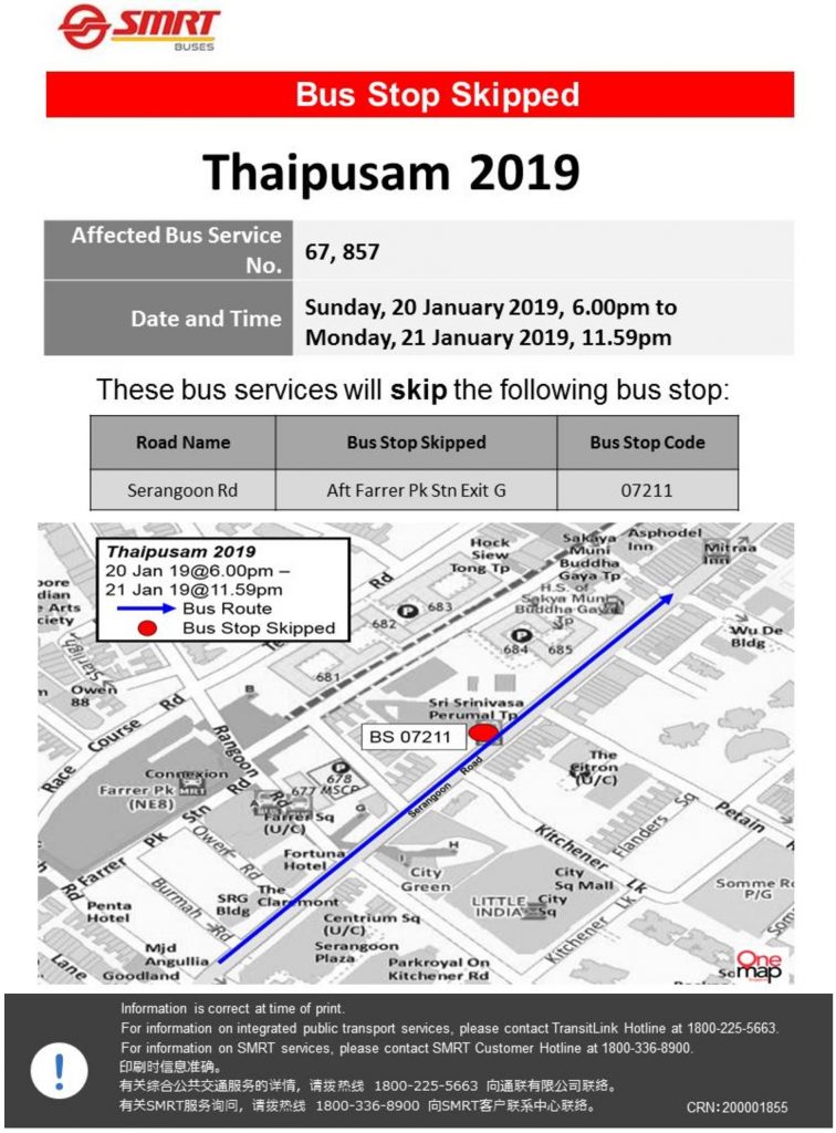 SMRT Buses Bus Stop Skipped Poster for Thaipusam 2019